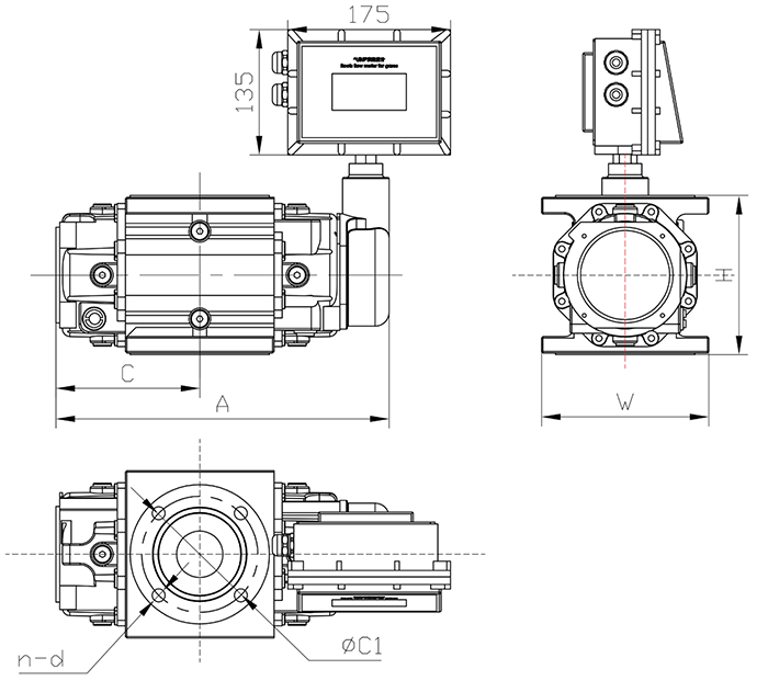 沼氣羅茨流量計外形尺寸圖