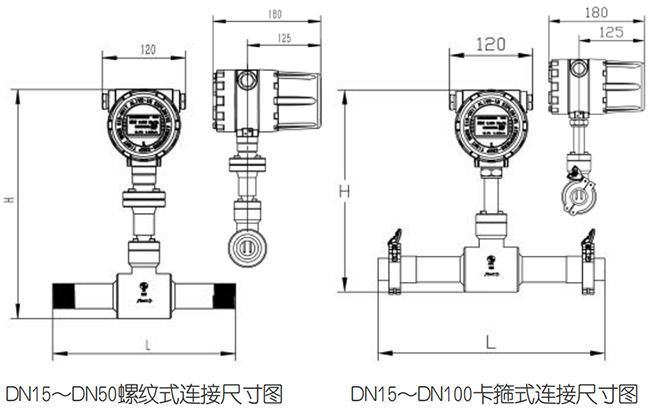 管道式氫氣流量表尺寸圖一